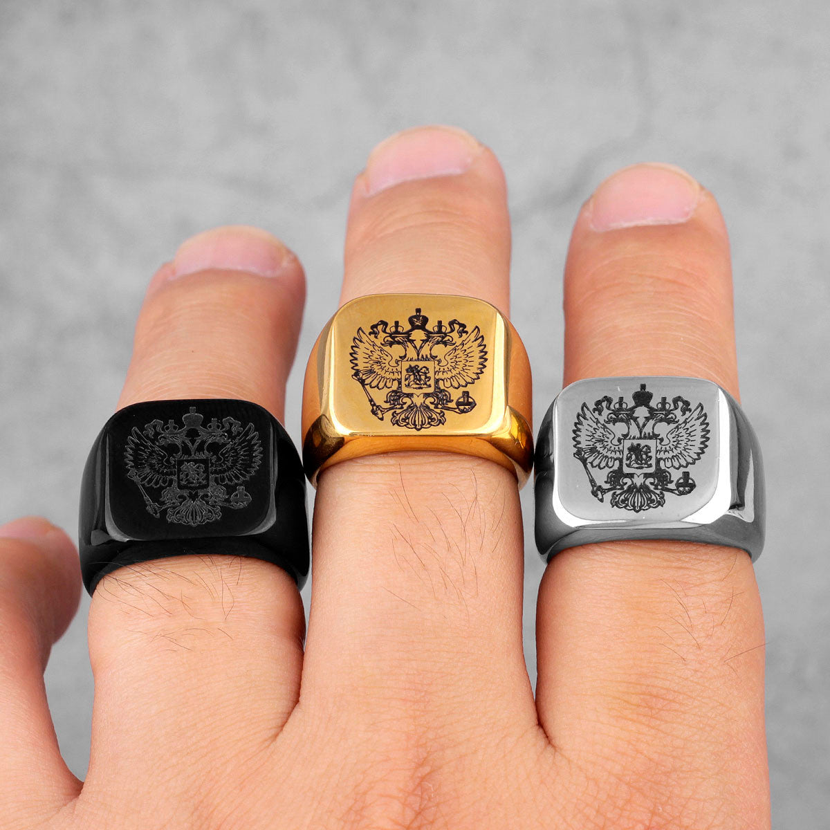 Mens 14k Gold Silver Black Stainless Steel National Emblem Street Wear Rings