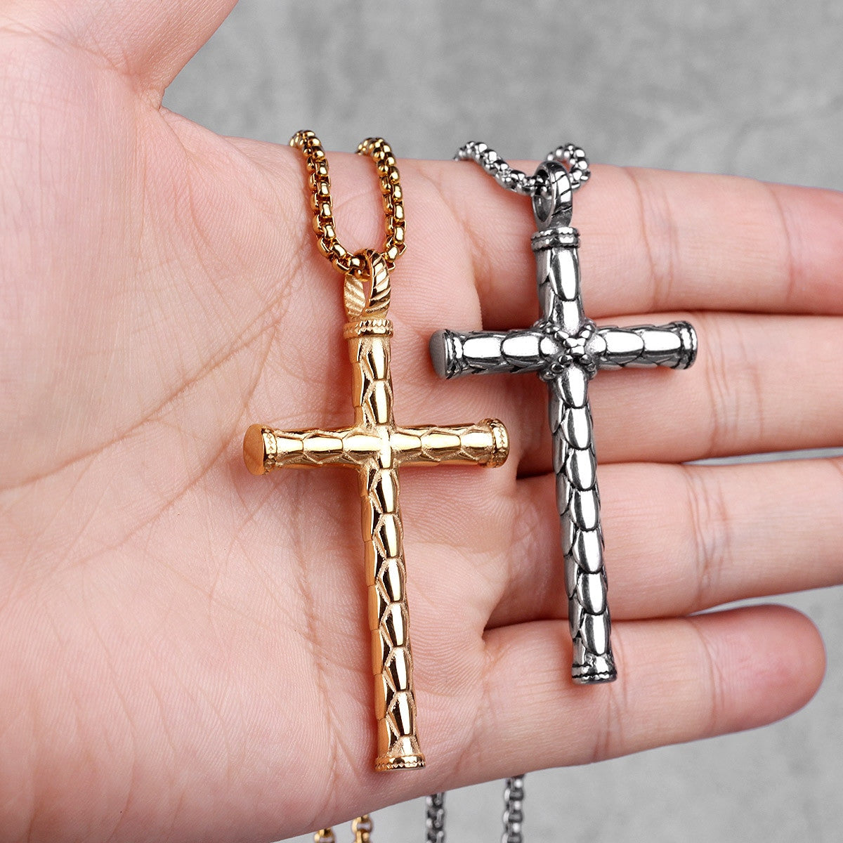 Mens Street Wear No Fade Stainless Steel Dragon Scale Cross Pendant Chains