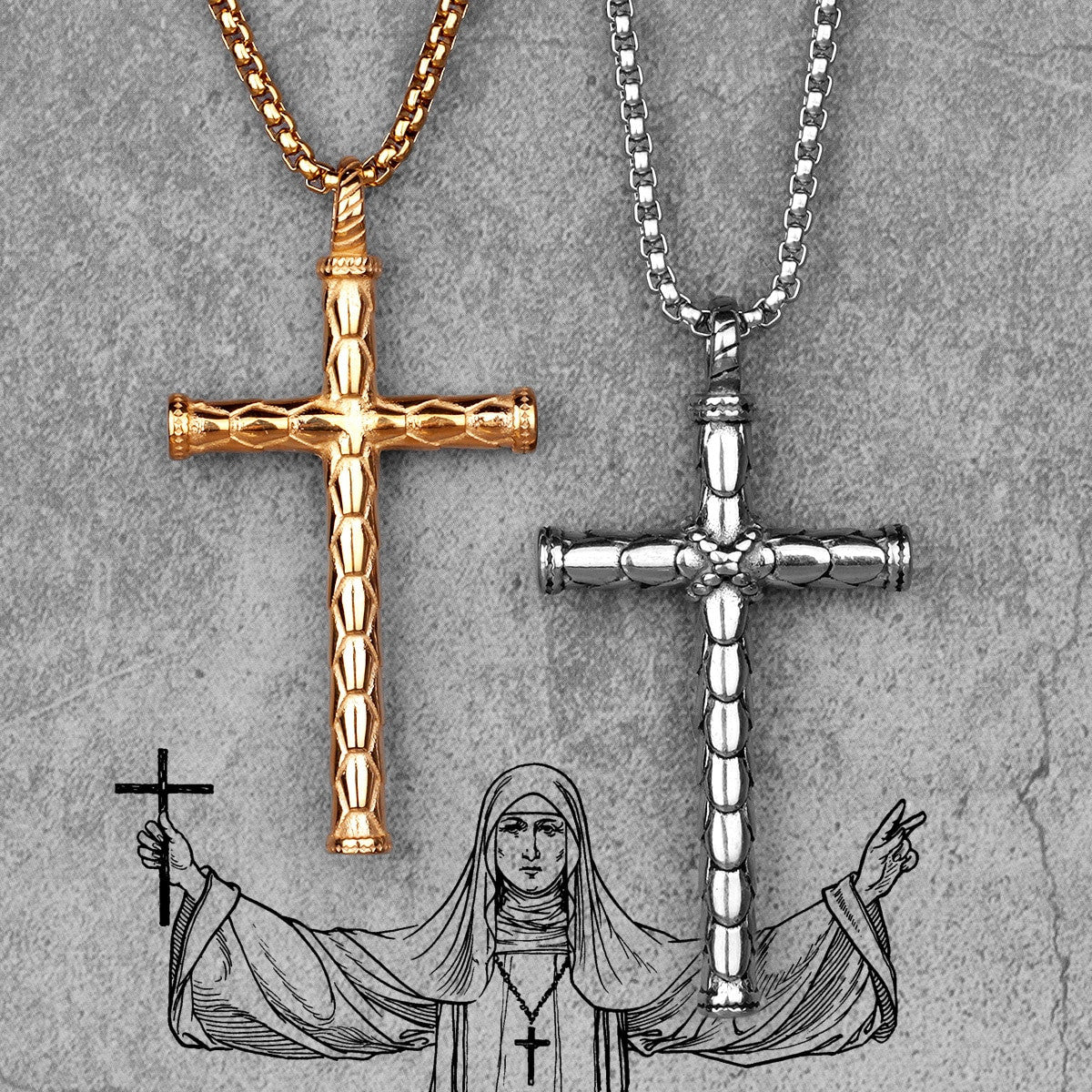 Mens Street Wear No Fade Stainless Steel Dragon Scale Cross Pendant Chains