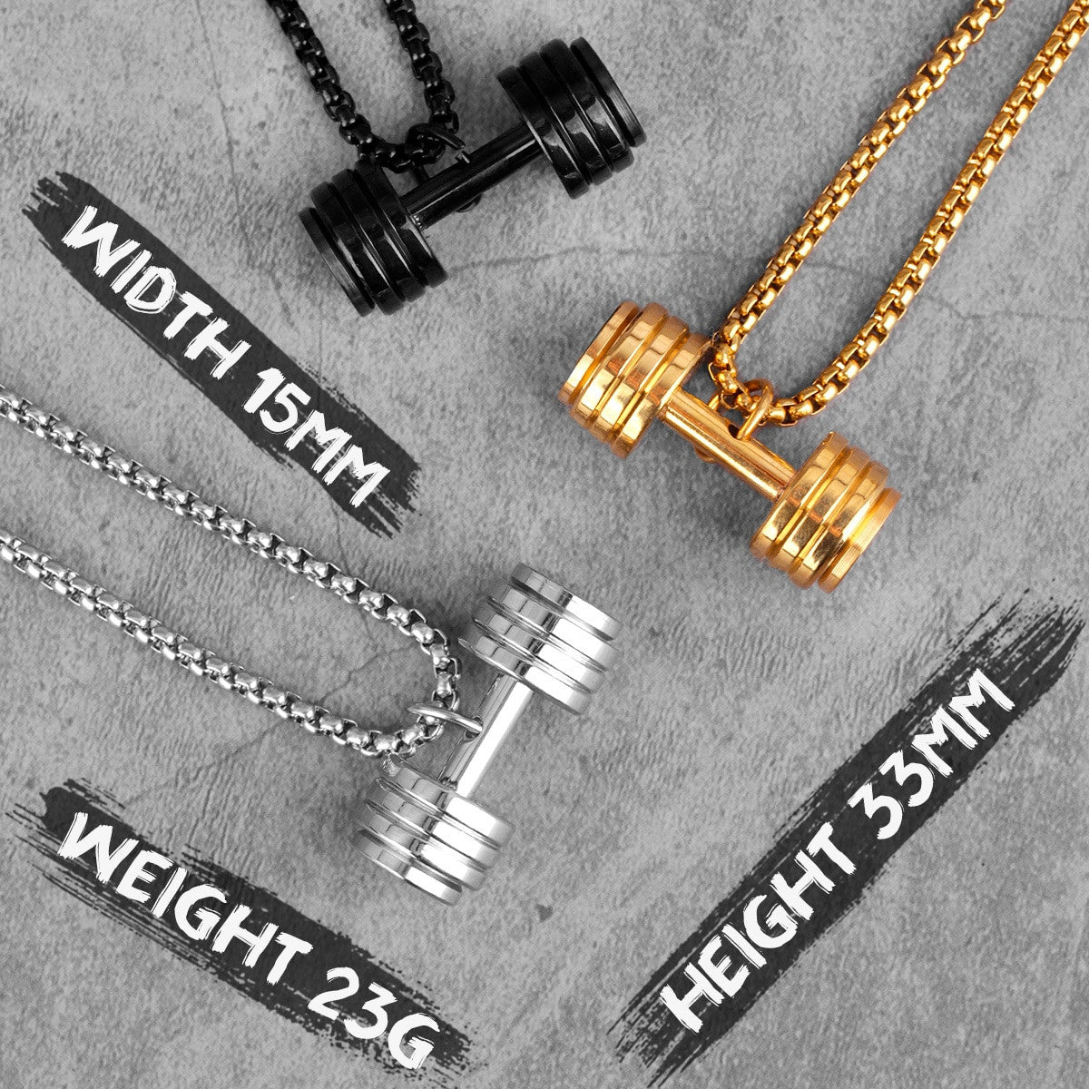 Titanium Stainless Steel No Fade Dumbbell Gold Silver Black Fitness Pendant Chain Necklace
