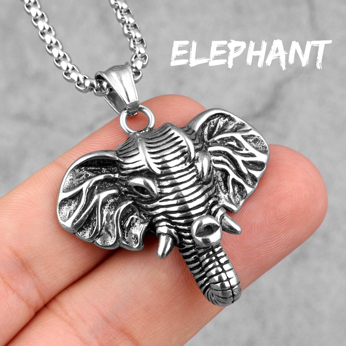 316L No Fade Stainless Steel Solid Back Elephant Symbol Of Peace Pendant