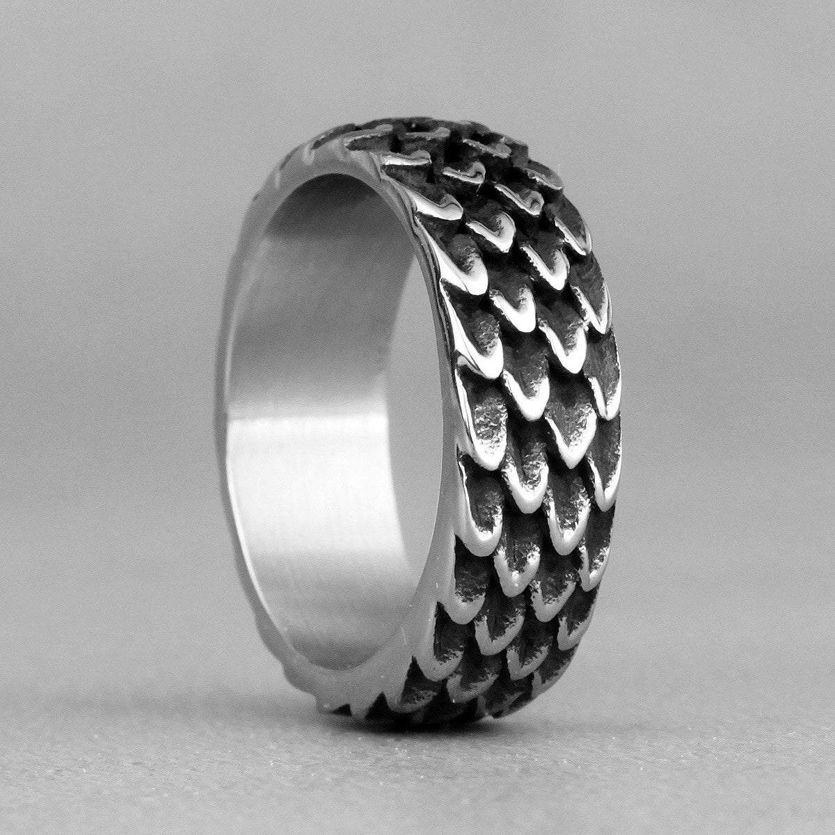 Mens 316L No Fade Stainless Steel Dragon Scale Unique Street Wear Rings
