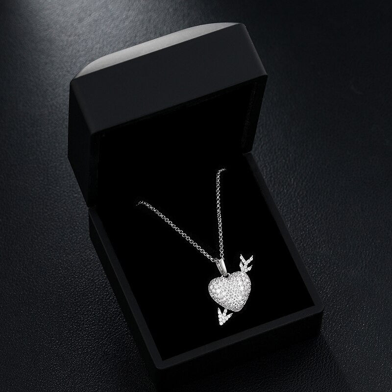 Ladies Love Found Me Genuine VVS Diamond Solid Sterling Silver Heart Arrow Necklace