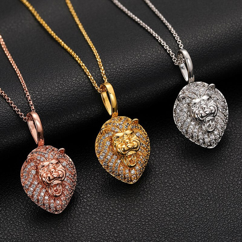 Genuine VVS Lab Diamond Gold Silver Rose 925 Sterling Silver Lion Head Hip Hop Chain