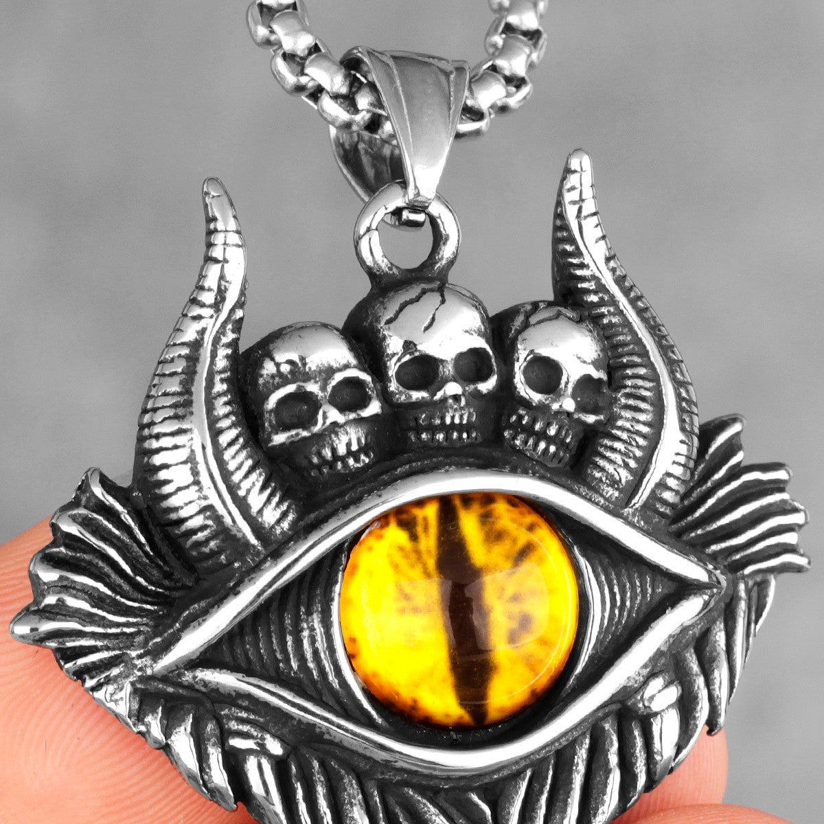 Mens No Fade Stainless Steel Eye Of Hell Skull Hip Hop Rock Street Wear Pendant Chain