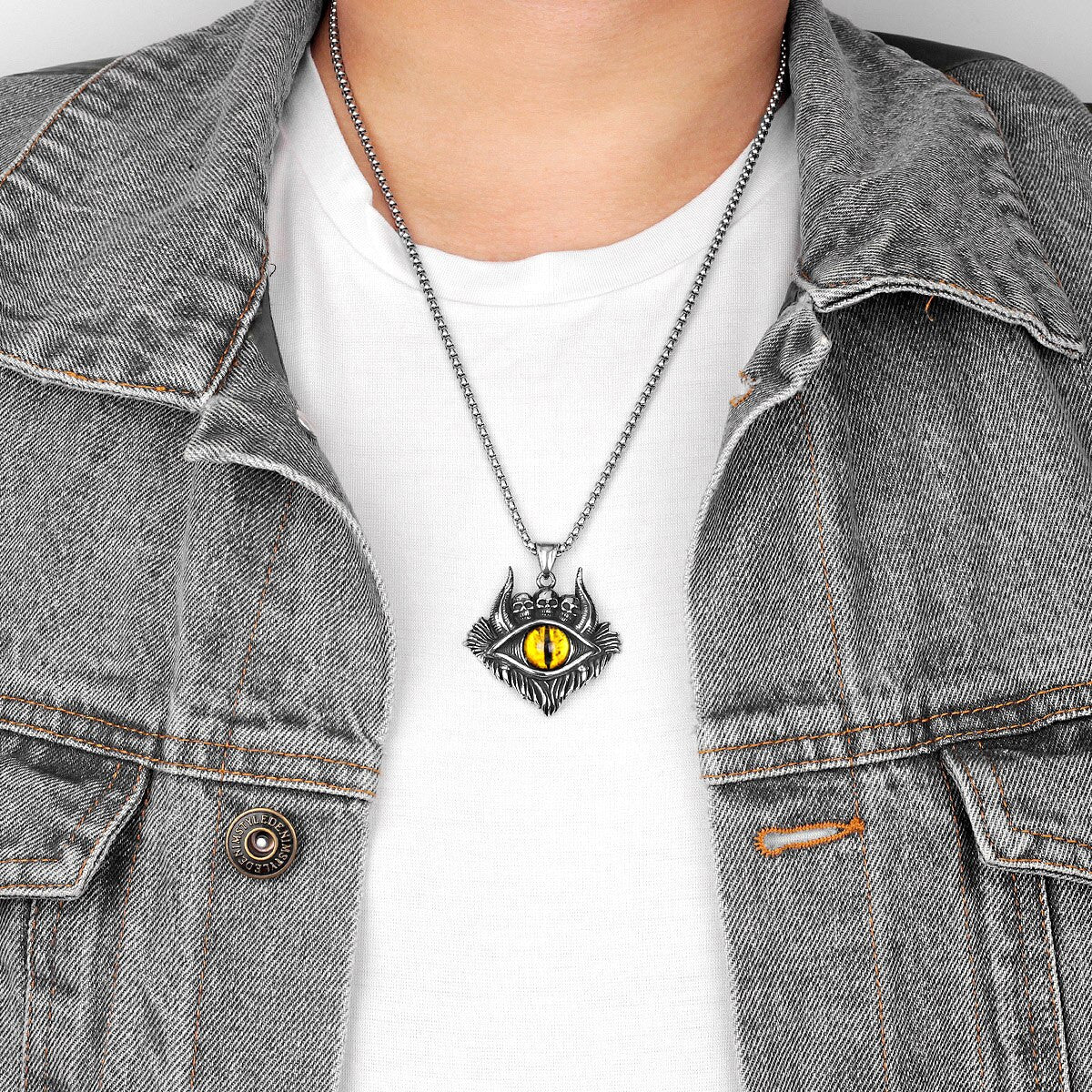 Mens No Fade Stainless Steel Eye Of Hell Skull Hip Hop Rock Street Wear Pendant Chain