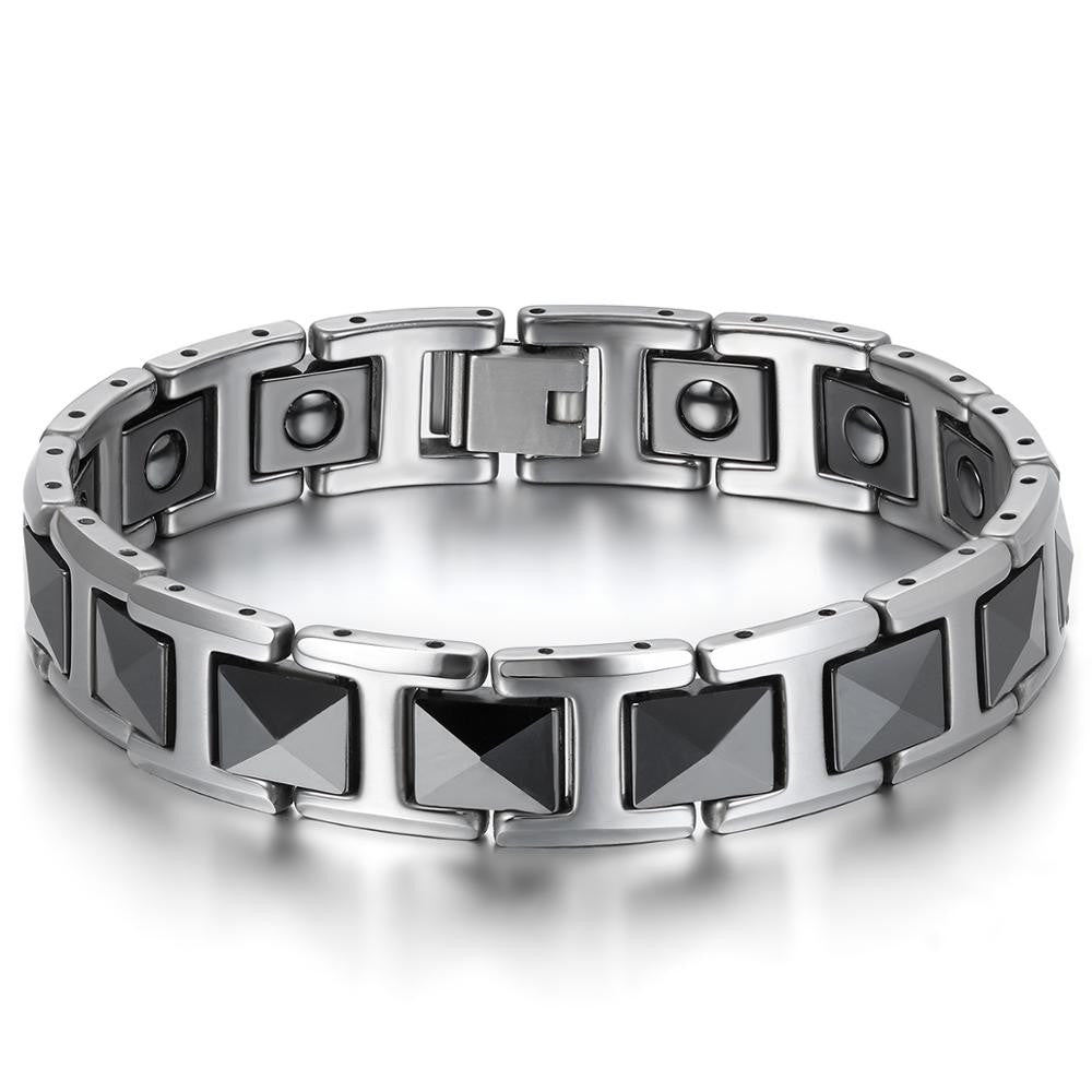 Men&#39;s High Fashion Magnetic Stone Ceramic Tungsten Square Link Bracelet