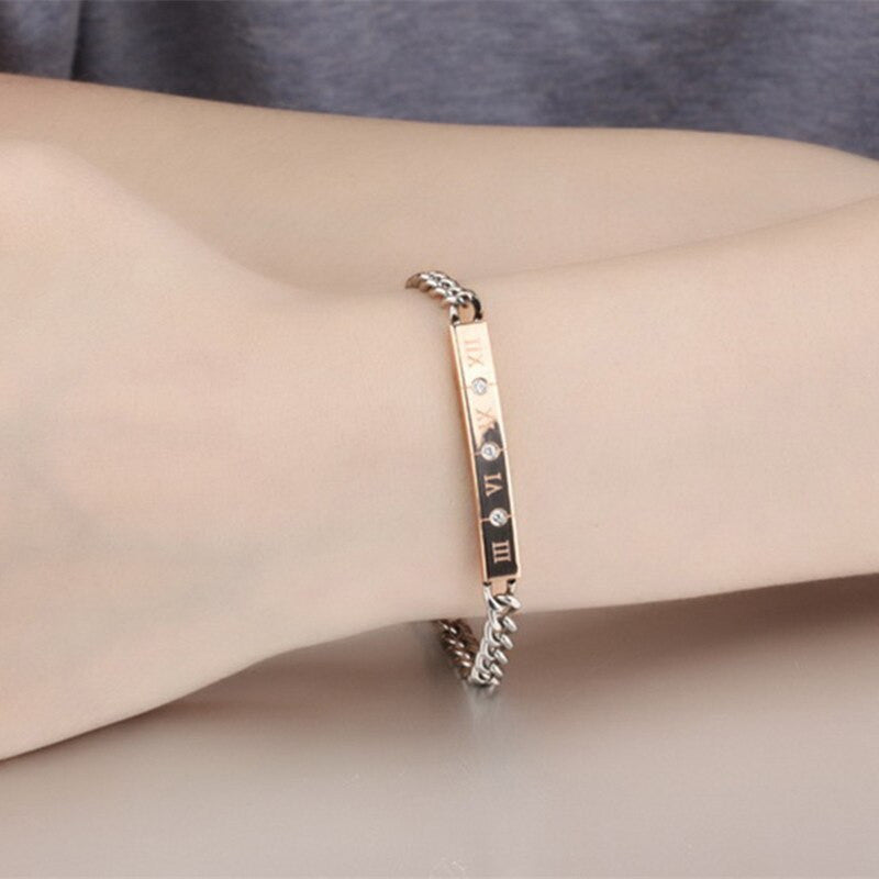 Couples Lovers Roman Numeral 3,6,9,12 Bling ID Style No Fade Stainless Steel Bracelets