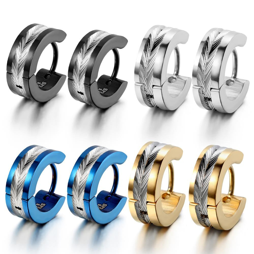 Mens Black Blue Gold Silver Designer Stainless Steel Street Wear Huggie Earrings