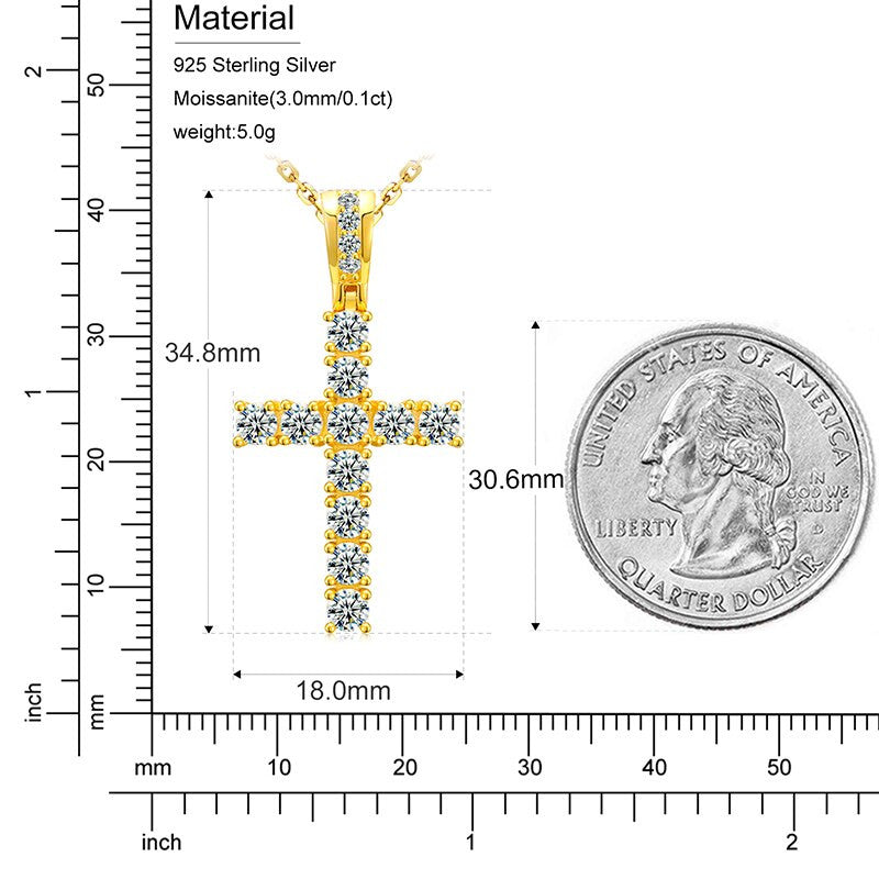 Ladies Solid 925 Sterling Silver VVS Diamond Spiritual Cross Pendant Necklace