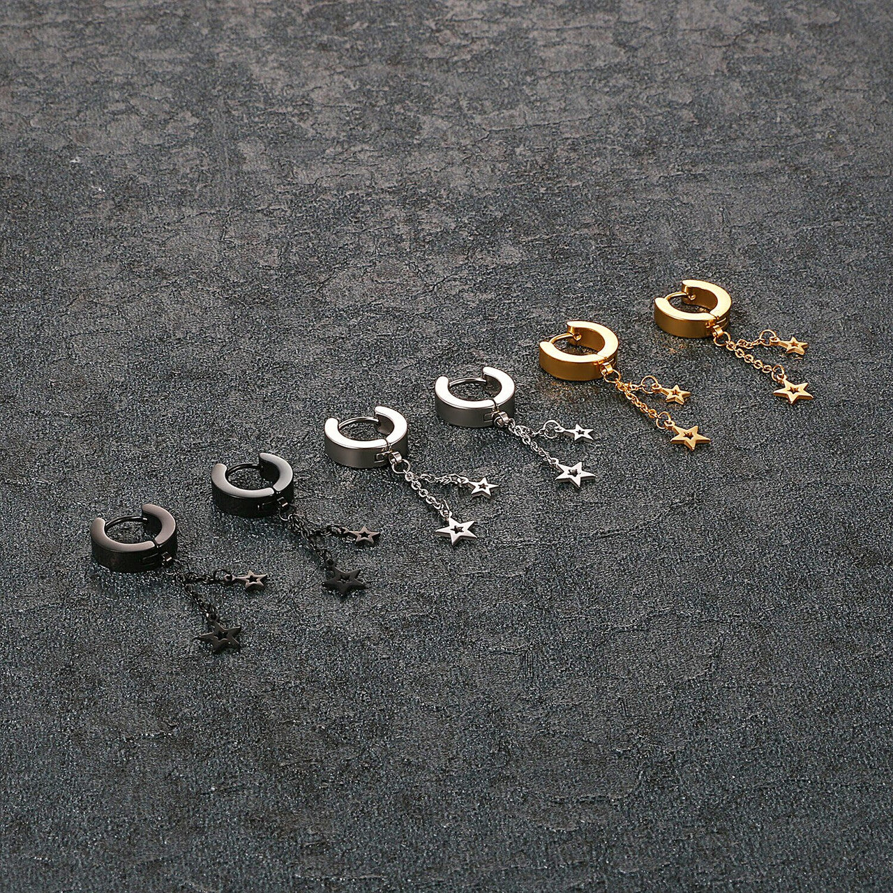 Stainless Steel Huggie Hoop Star Trail No Fade Bling Earrings