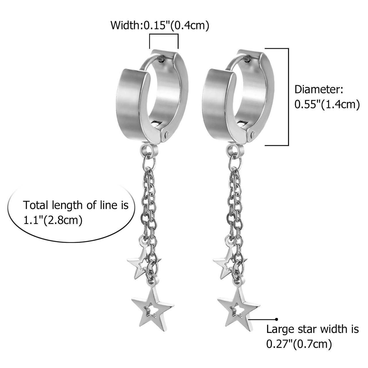 Stainless Steel Huggie Hoop Super Star Trail No Fade Bling Earrings