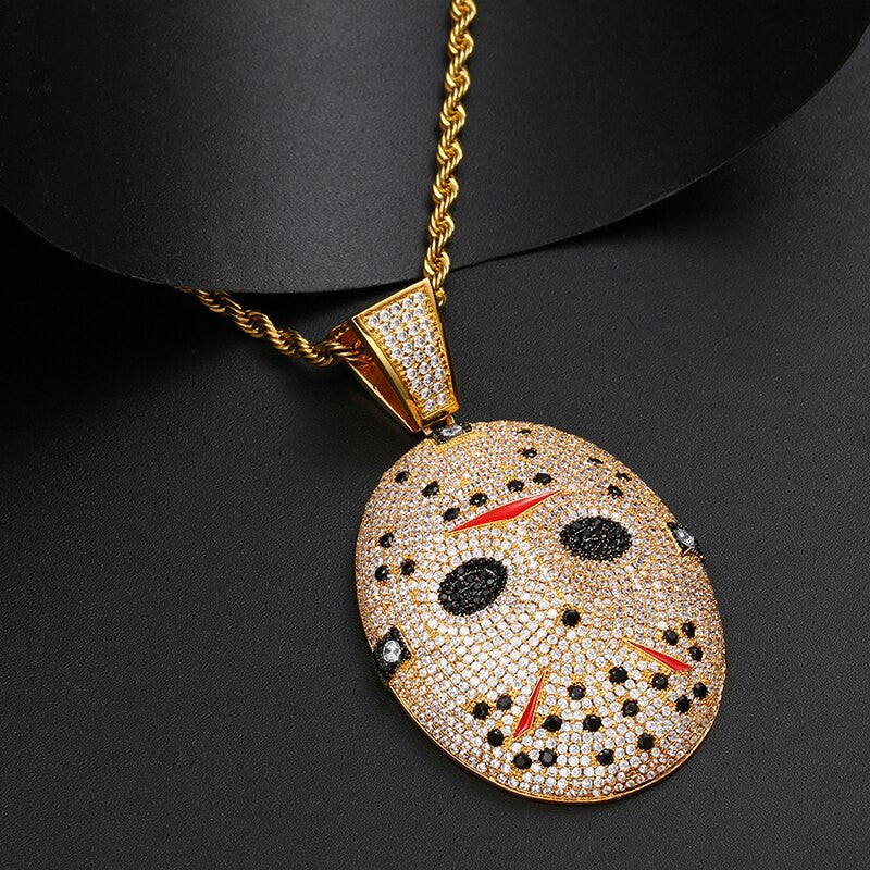 Fully Iced Bliged Out 925 Silver Jason Mask Hip Hop Pendant Chain Necklace