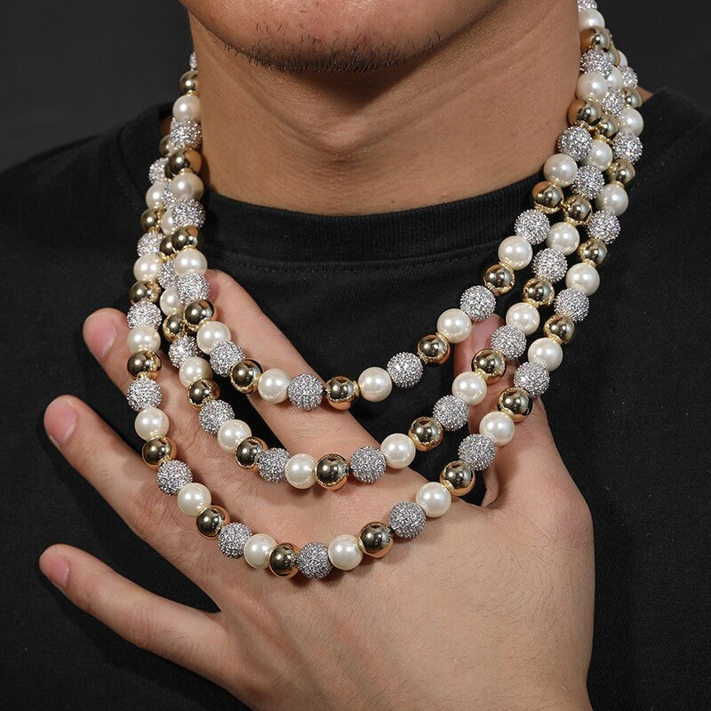 Flooded Ice Street Wear Imitation Pearl Bling Hip Hop Chain Necklaces