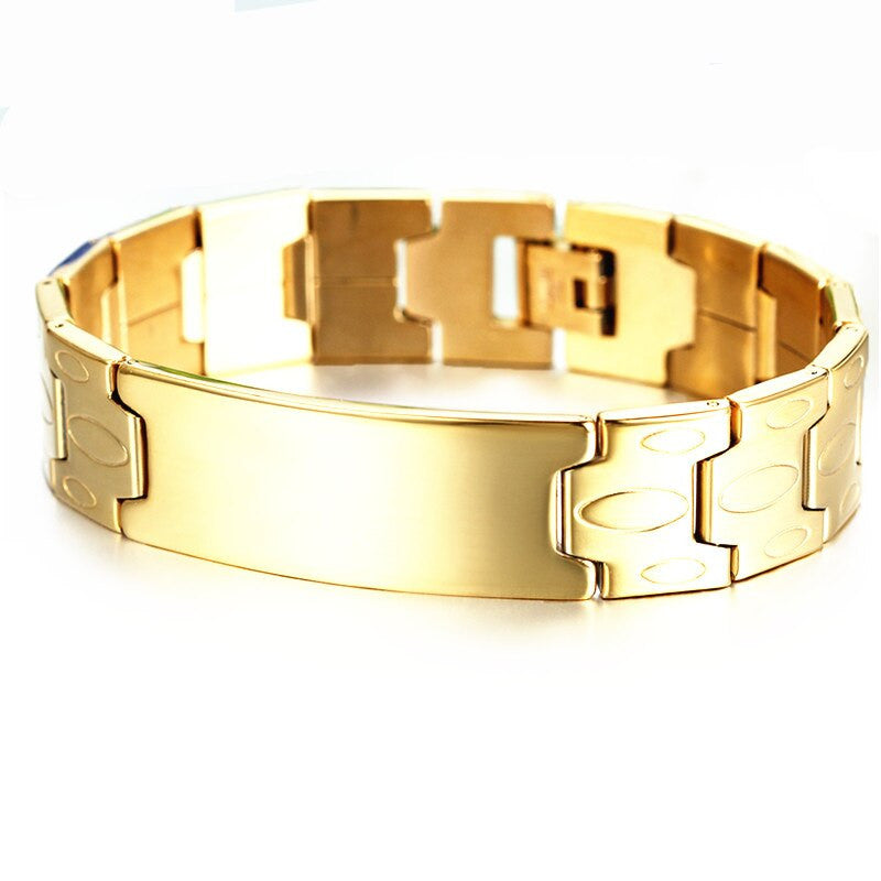 Mens 16mm High Fashion Glossy Polished No Fade Stainless Steel ID Style Hip Hop Casual Bracelets