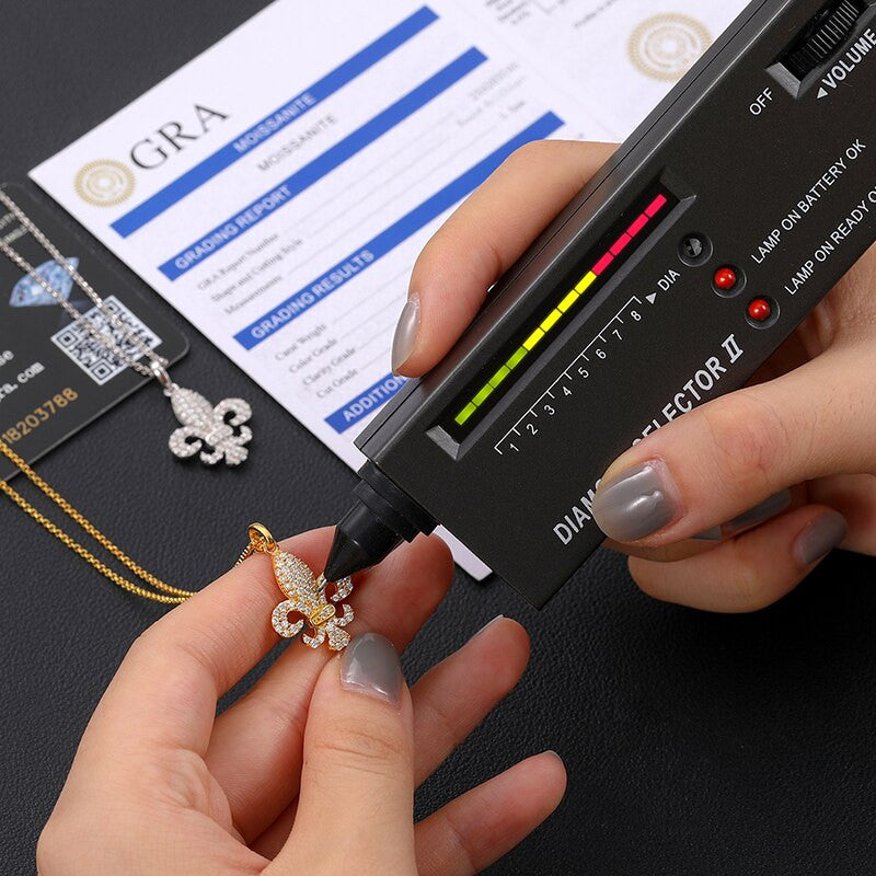 Genuine VVS Lab Diamond Fleur De Lis Solid Sterling Silver Hip Hop Chain Necklace