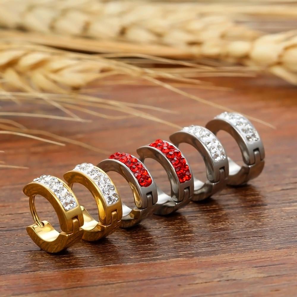 Solid Stainless Steel Iced Blinged Out Small Hoop Huggie Style Hip Hop Earrings