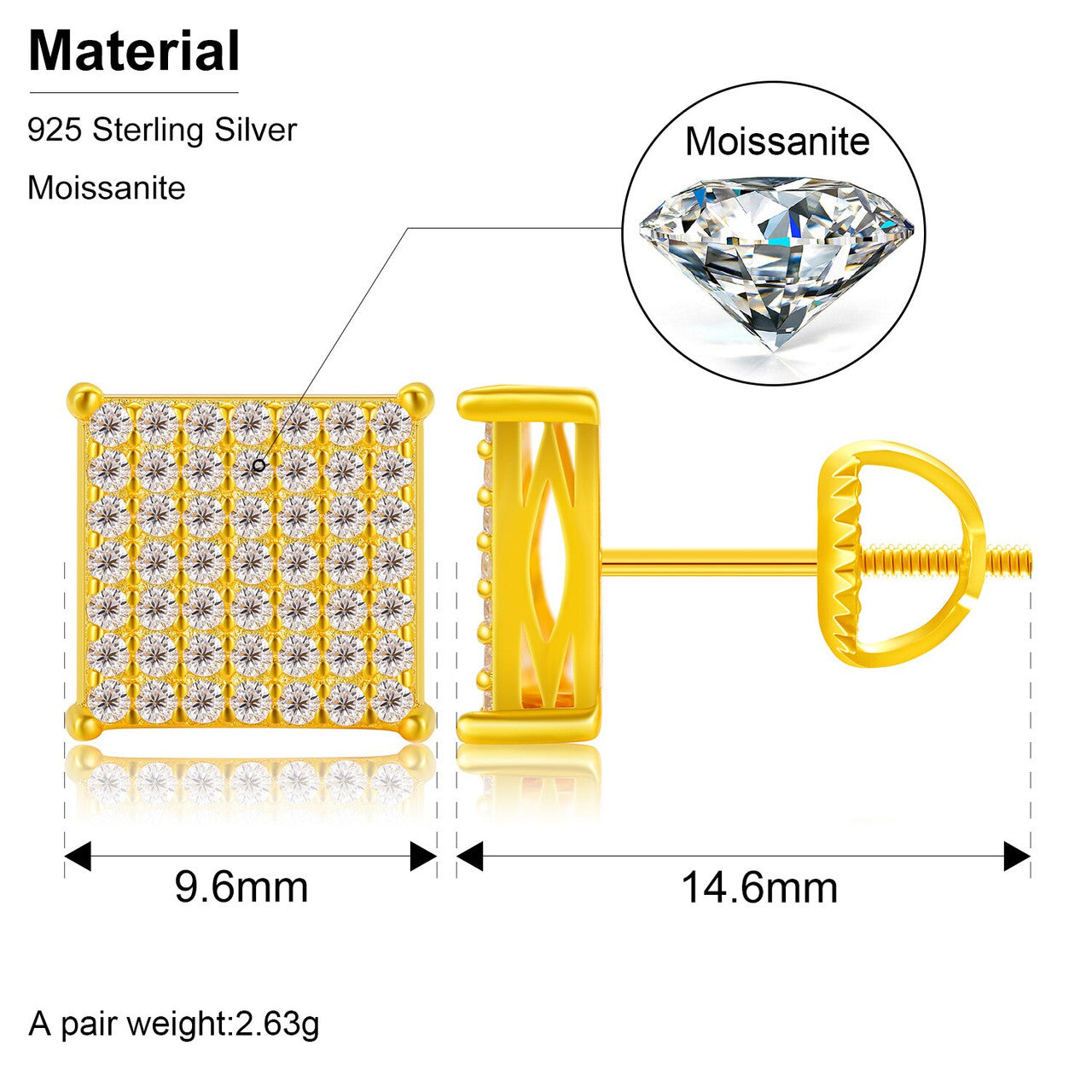 Genuine VVS Diamond 925 Solid Silver Iced Block Blinged Out Earrings