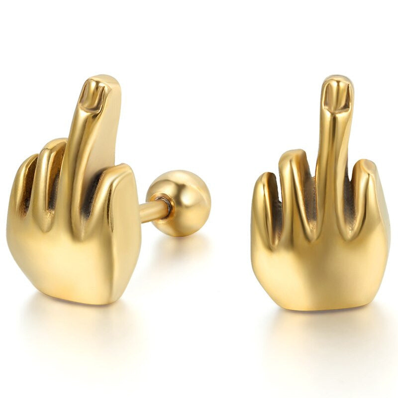 High Fashion No Tarnish Stainless Steel Middle Finger Street Wear Earrings