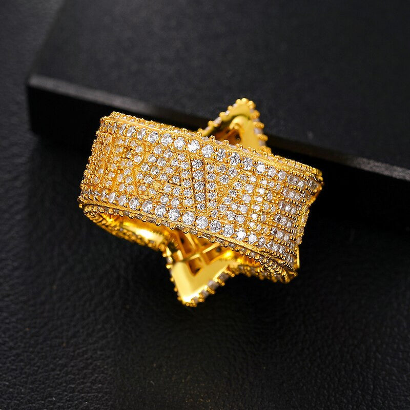 Mens Genuine VVS Diamond Star Of David King Engraved Solid 925 Silver Iced Rings