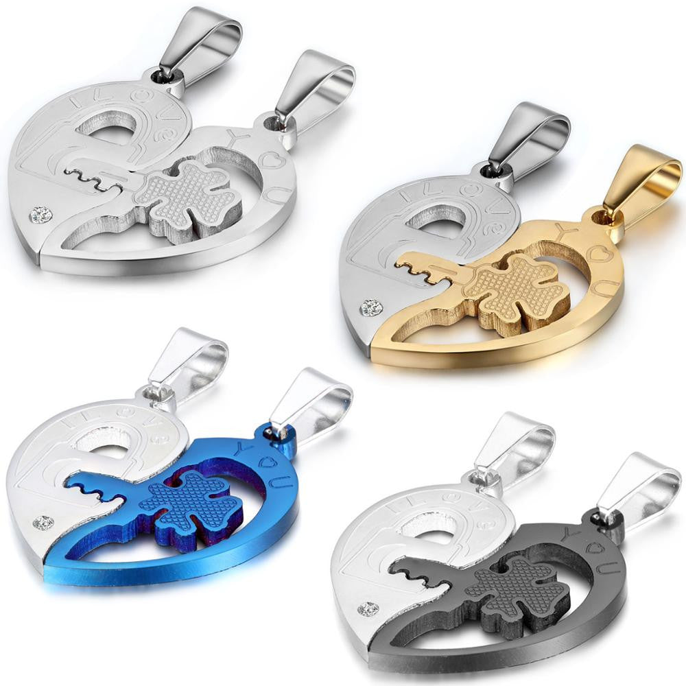 Couples Lock and Key To My Heart No Fade Stainless Steel Bling Pendant Necklace