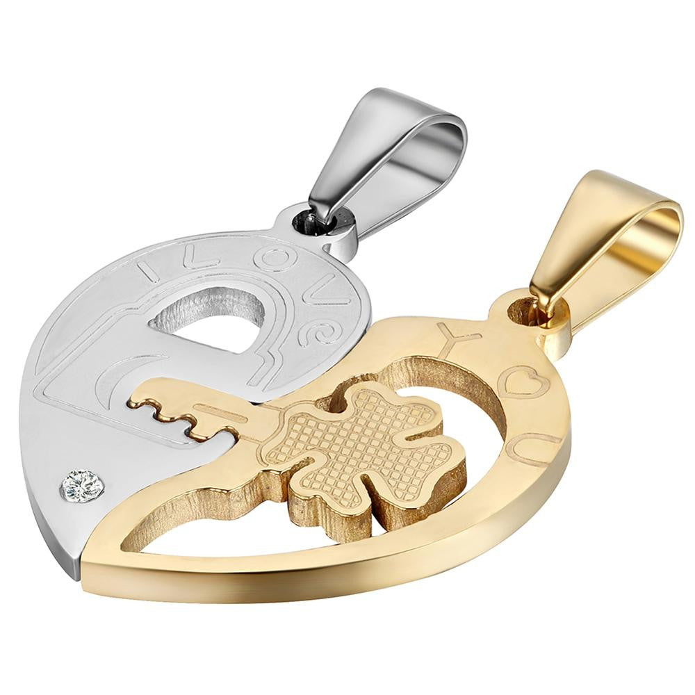 Couples Lock and Key To My Heart No Fade Stainless Steel Bling Pendant Necklace