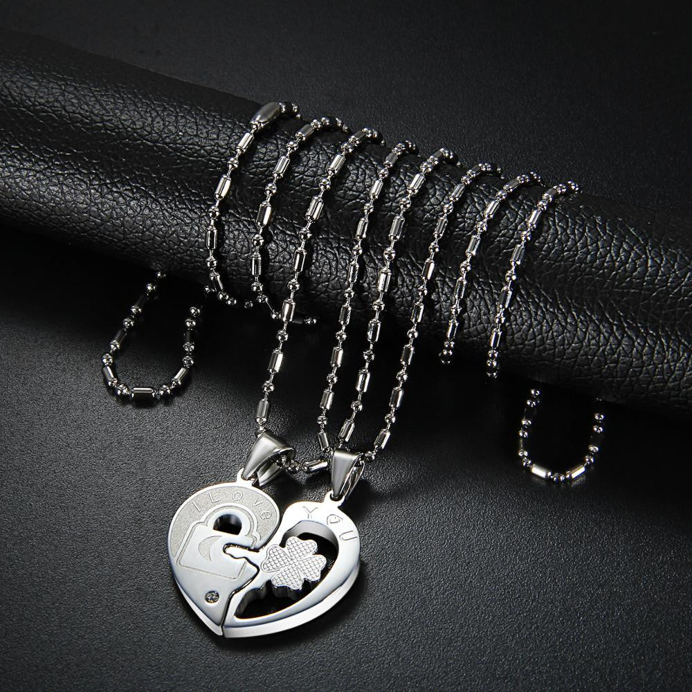 Couples Lock and Key To My Heart No Fade Stainless Steel Bling Pendant Necklace