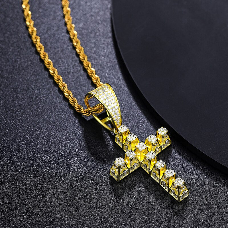 Genuine VVS Lab Diamond 925 Sterling Silver 3D Cross Hip Hop Chain Pendants