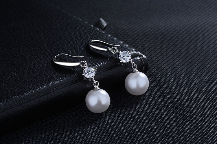 Ladies Fine Jewelry Solid 925 Sterling Silver Pearl Drop Earrings