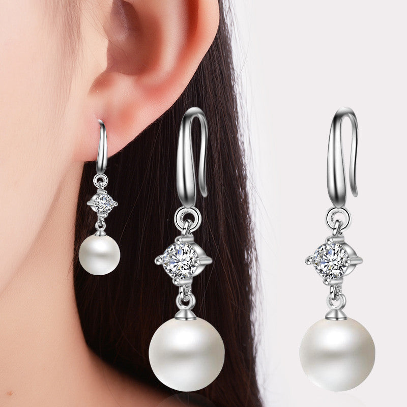 Ladies Fine Jewelry Solid 925 Sterling Silver Pearl Drop Earrings