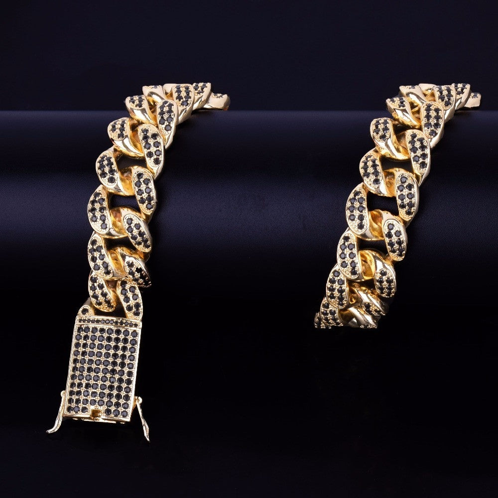 Mens 24k Gold 20mm Heavy Black Lab Diamond Miami Cuban Link Chain Necklace