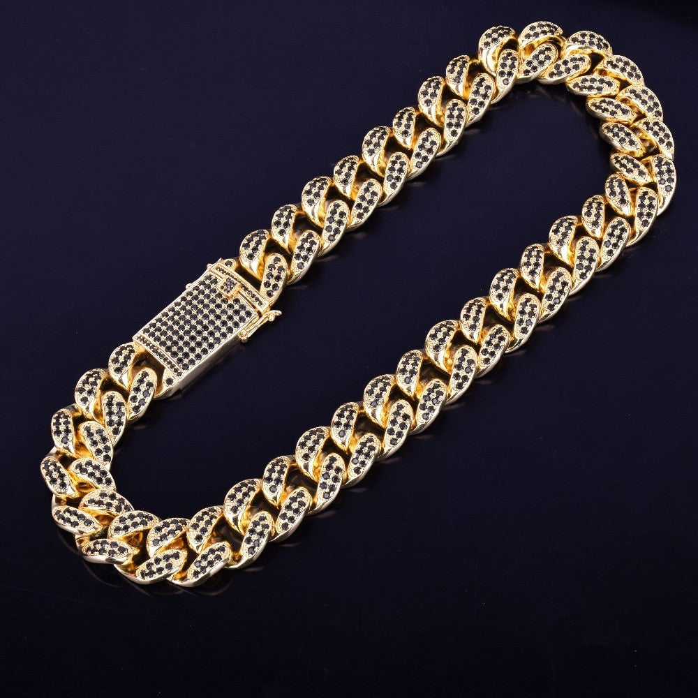 Mens 24k Gold 20mm Heavy Black Lab Diamond Miami Cuban Link Chain Necklace