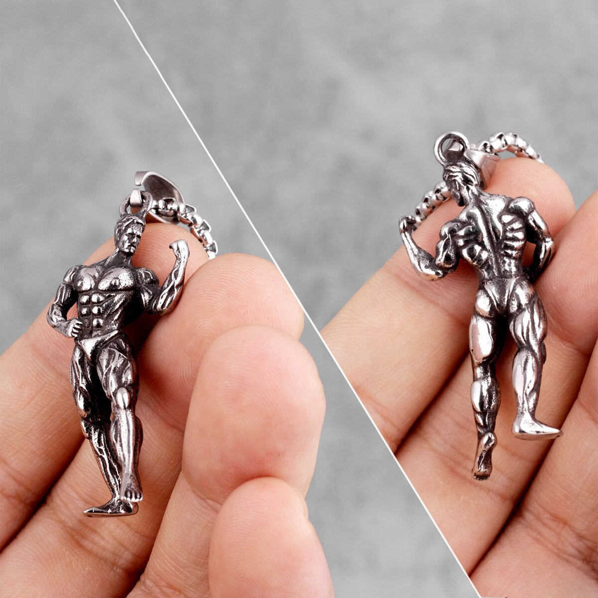 316L Solid Stainless Steel Getting Gains Body Builder Pendant Chain Necklace