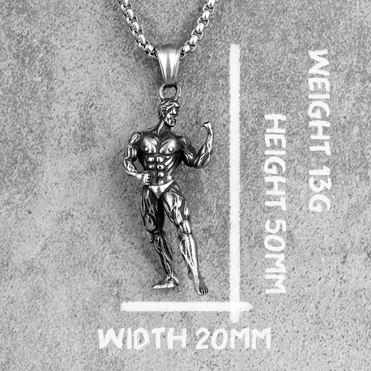 316L Solid Stainless Steel Getting Gains Body Builder Pendant Chain Necklace