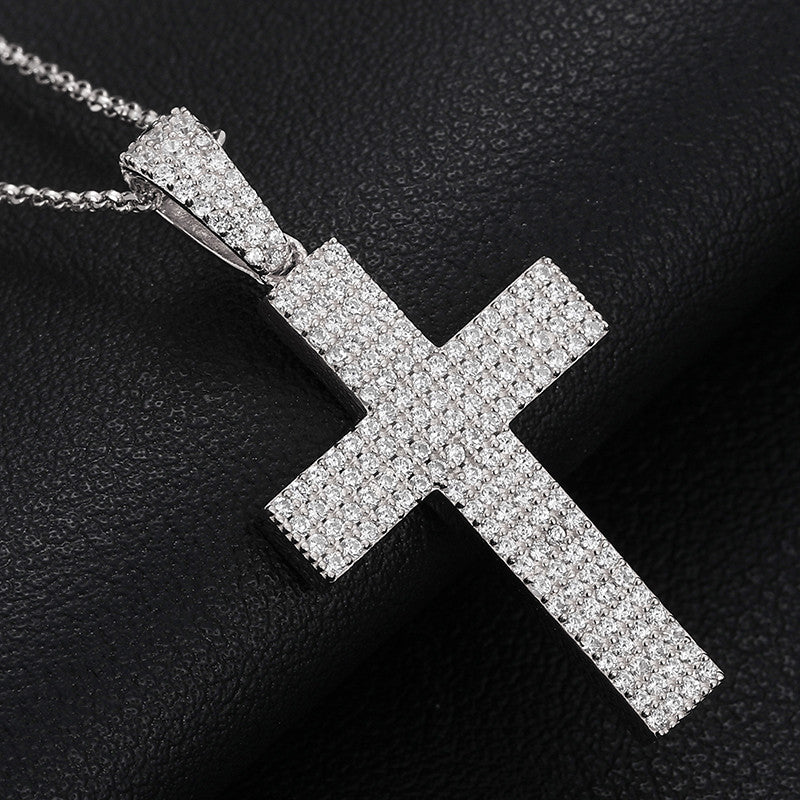 Mens Genuine Diamond 4 Row Solid 925 Sterling Silver Hip Hop Flooded Ice Cross Pendant