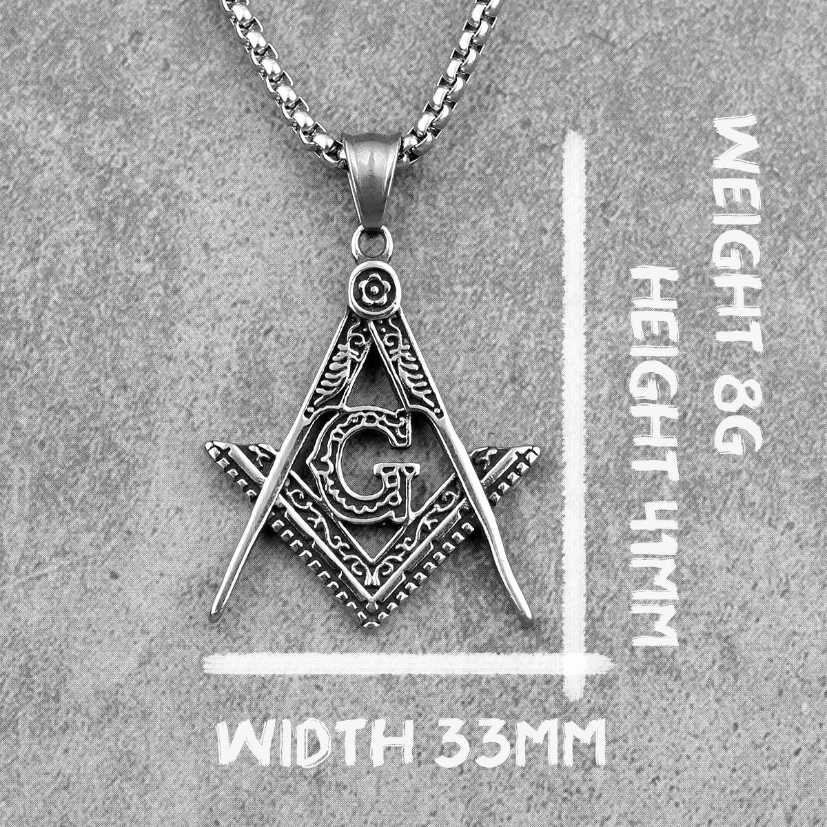 Mens Stainless Steel Free Mason Compass Square Hip Hop Street Wear Pendants