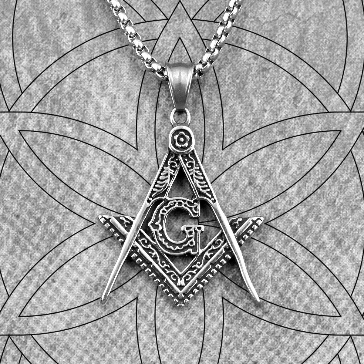 Mens Stainless Steel Free Mason Compass Square Hip Hop Street Wear Pendants