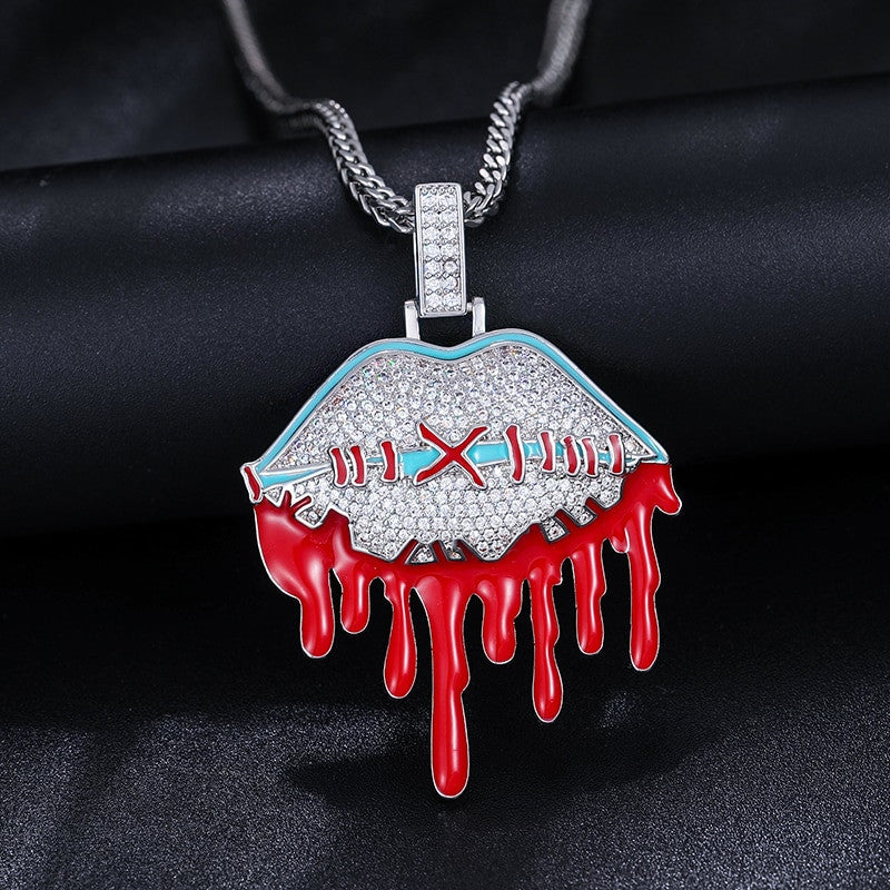 Loyalty My Lips are Sealed Blood Drip Genuine VVS Diamond 925 Silver Hip Hop Pendant