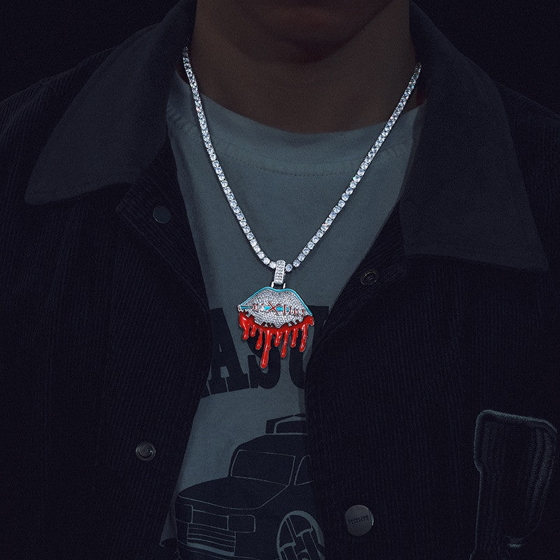 Loyalty My Lips are Sealed Blood Drip Genuine VVS Diamond 925 Silver Hip Hop Pendant