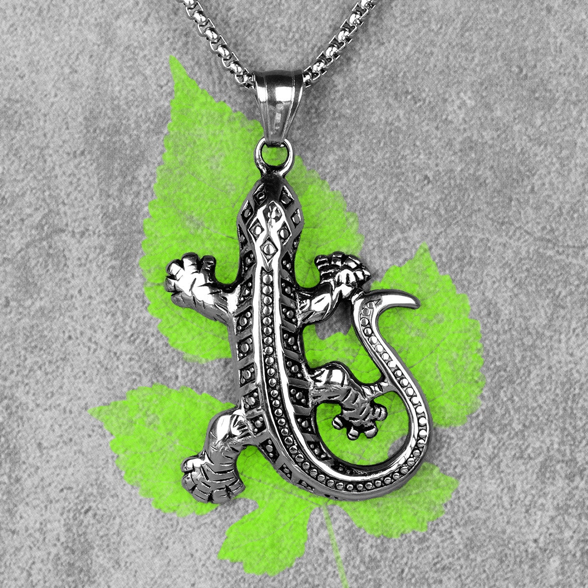 Silver No Fade Stainless Steel Gecko Lizard Reptile Pendant Chain Neck ...