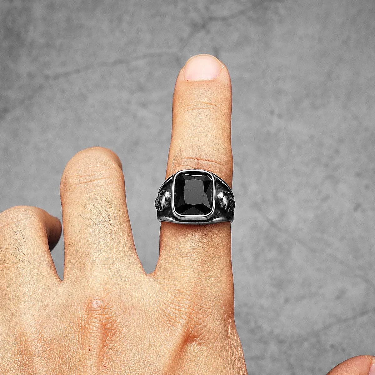 Shadow Skull | Men's Black Gemstone 316L No Fade Stainless Steel Rings