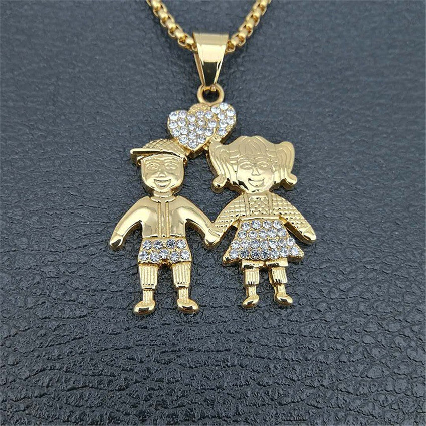 Couples Mens Womens 14k Gold Over Stainless Steel Boy Girl Pendant Chain Necklace