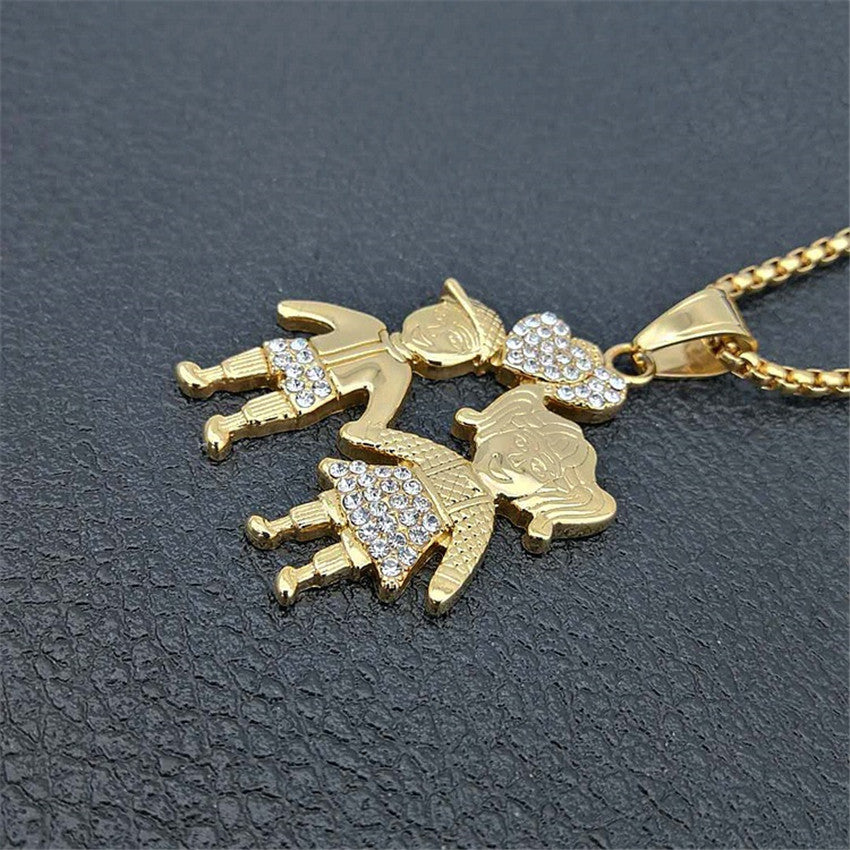 Couples Mens Womens 14k Gold Over Stainless Steel Boy Girl Pendant Chain Necklace