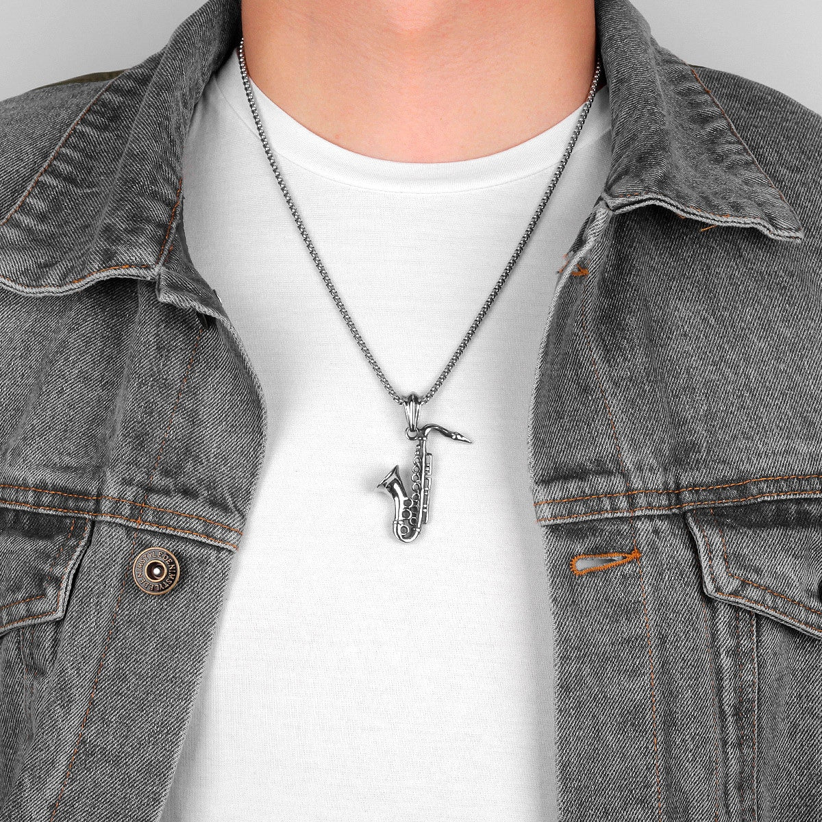 Saxophone | 14k Gold Silver Over No Fade Stainless Steel Slick Musician Pendant