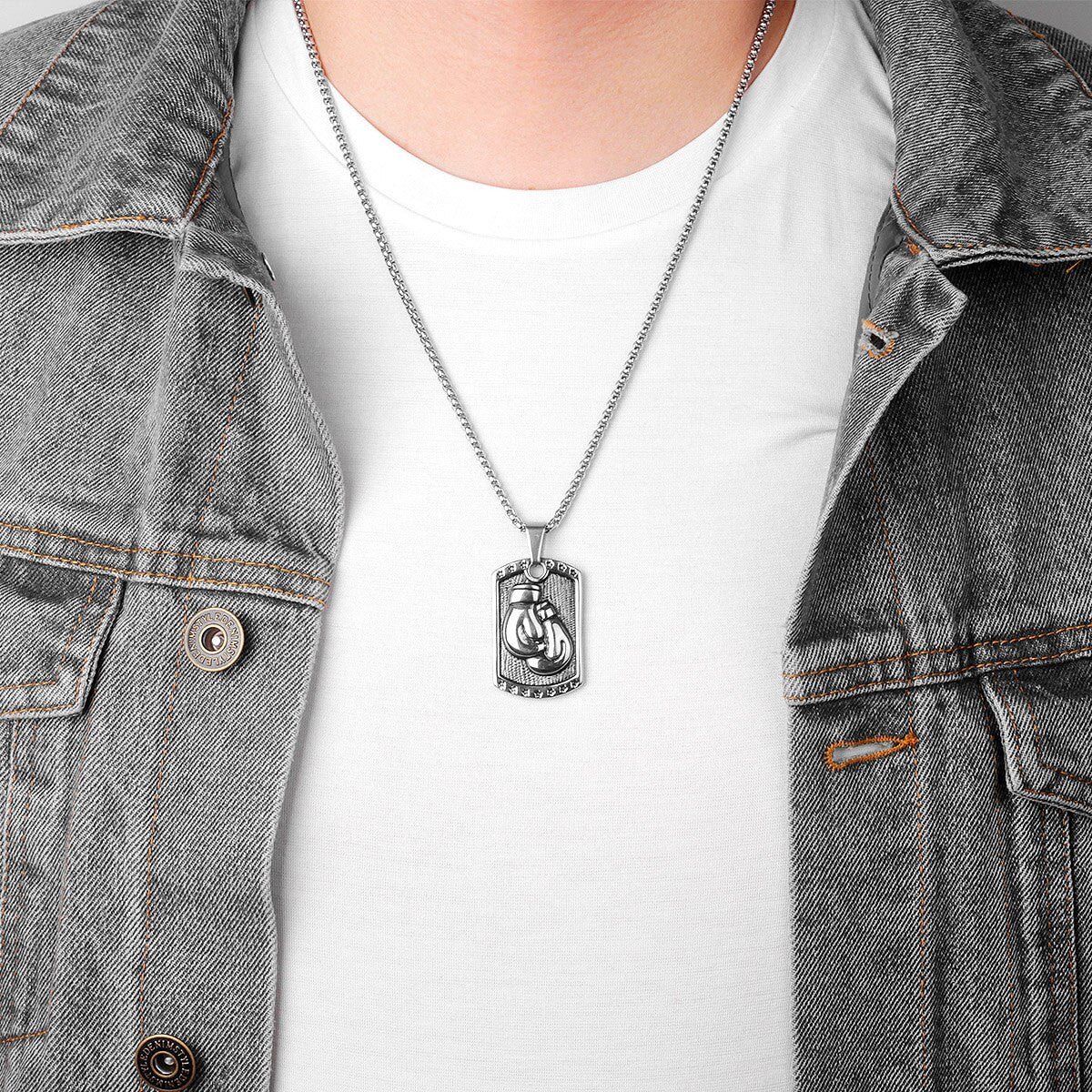 Mens 14k Gold Silver No Fade Stainless Steel Golden Glove Boxing Pendant Chain