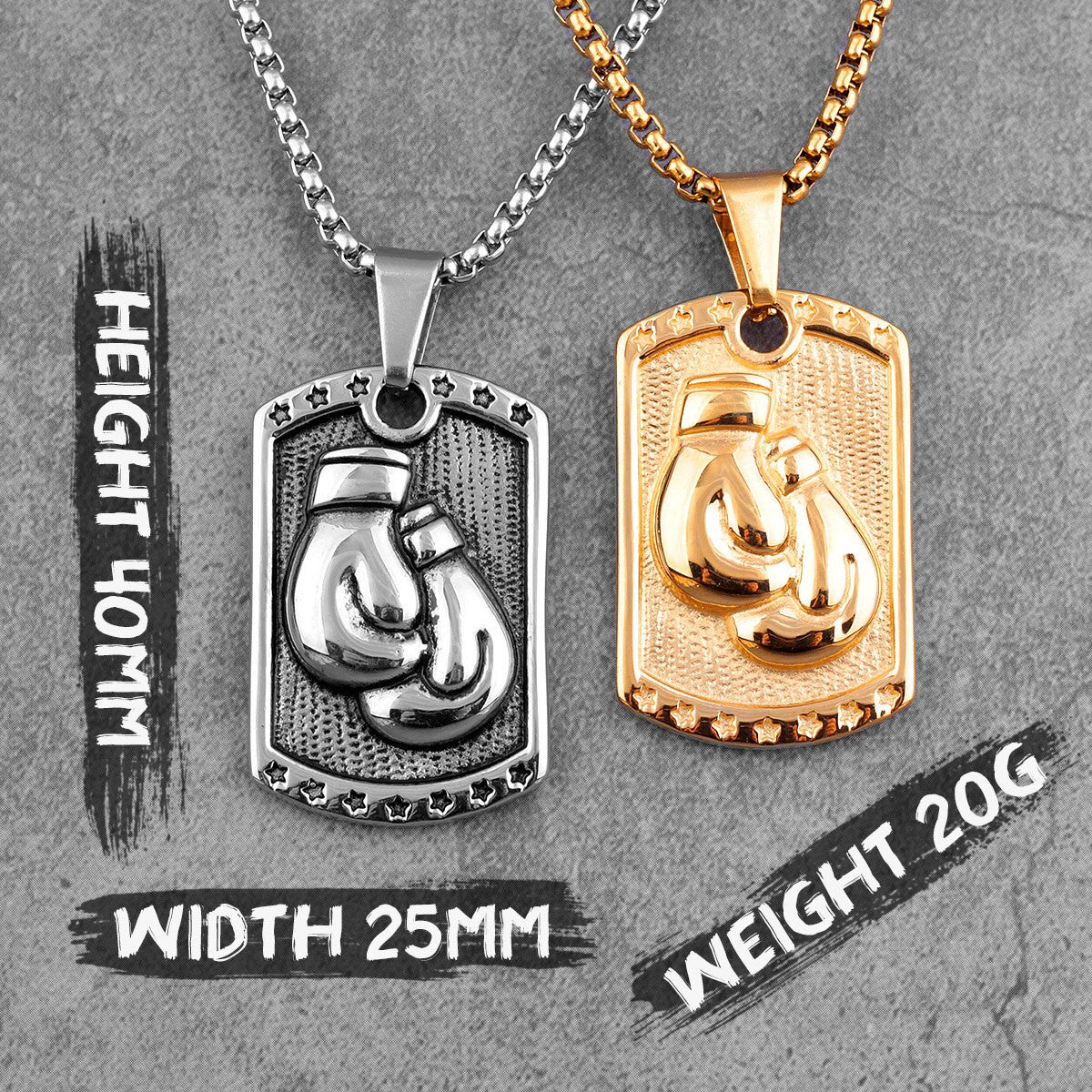 Mens 14k Gold Silver No Fade Stainless Steel Golden Glove Boxing Pendant Chain