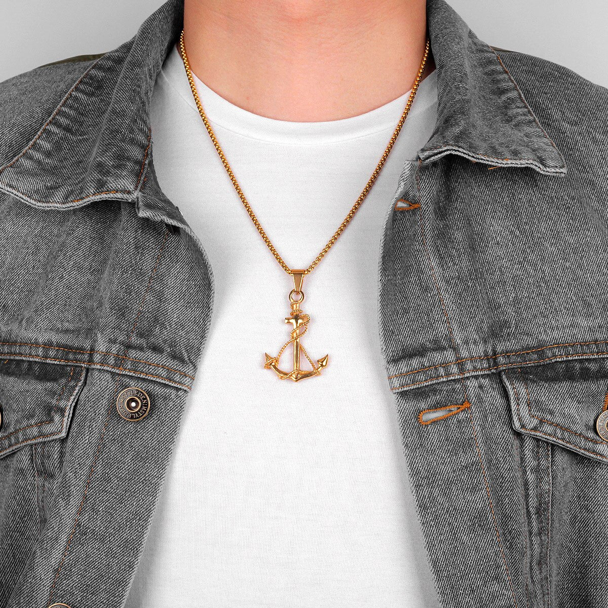 14k Gold Over Solid No Fade Stainless Steel Ship Anchor Pendant Chain Necklace
