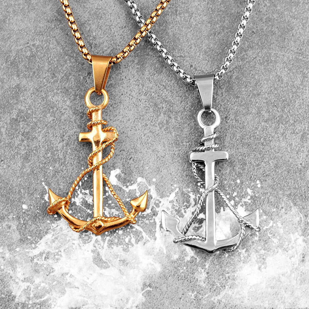 14k Gold Over Solid No Fade Stainless Steel Ship Anchor Pendant Chain Necklace