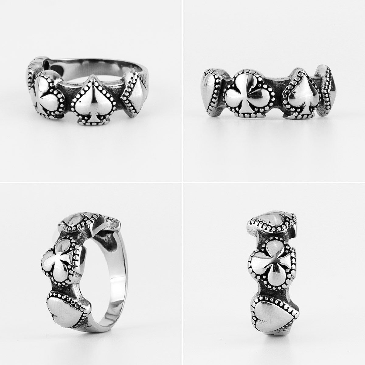 Lucky Streak Poker Ace Diamonds Hearts Clubs 316L Stainless Steel No Fade Rings