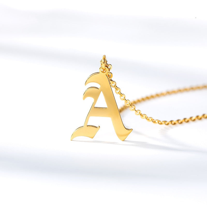 Platinum 14k Rose Gold Stainless Steel Gothic Old English A-Z Letter Initials Necklaces